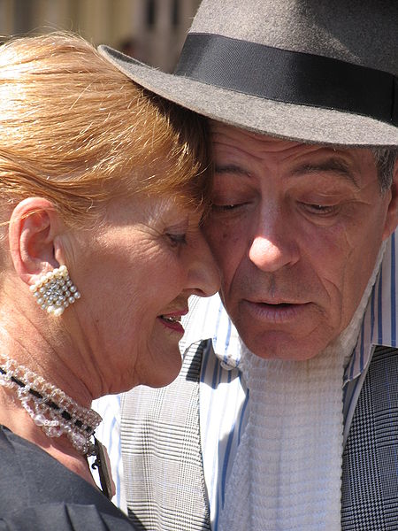 The embrace of two Argentine tango dancers